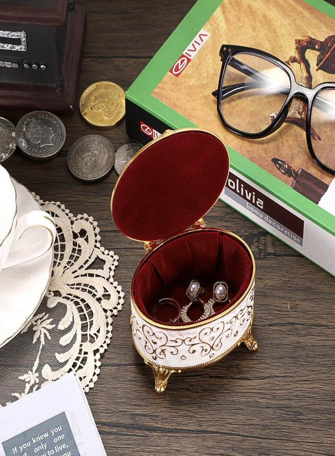 GUSHBIN Vintage Jewelry Box Small Trinket Box - Oval Enamel Treasure Chest Box Metal Jewelry Box Golden Rings Earrings Holder Hand Painted Jewelry Keepsake Box Gift for Birthday, Christmas - Image 5